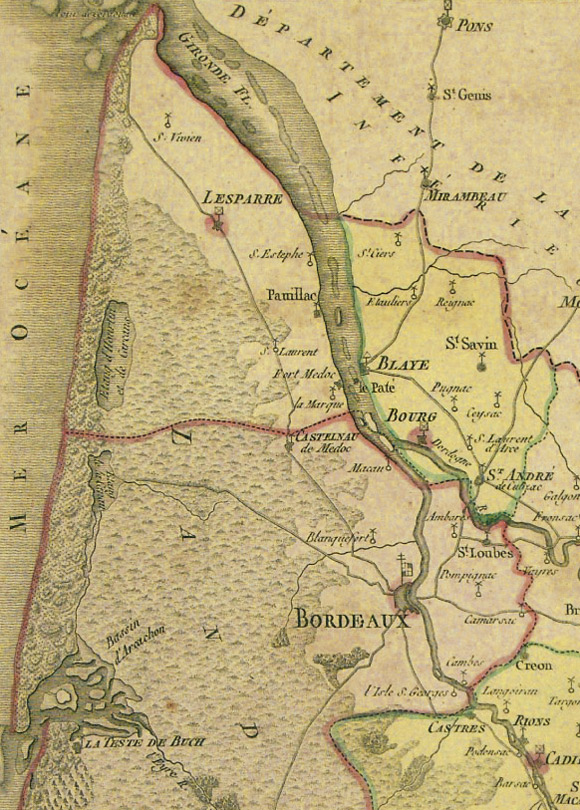 Carte de la gironde medoc arcachon lacanau en 1790