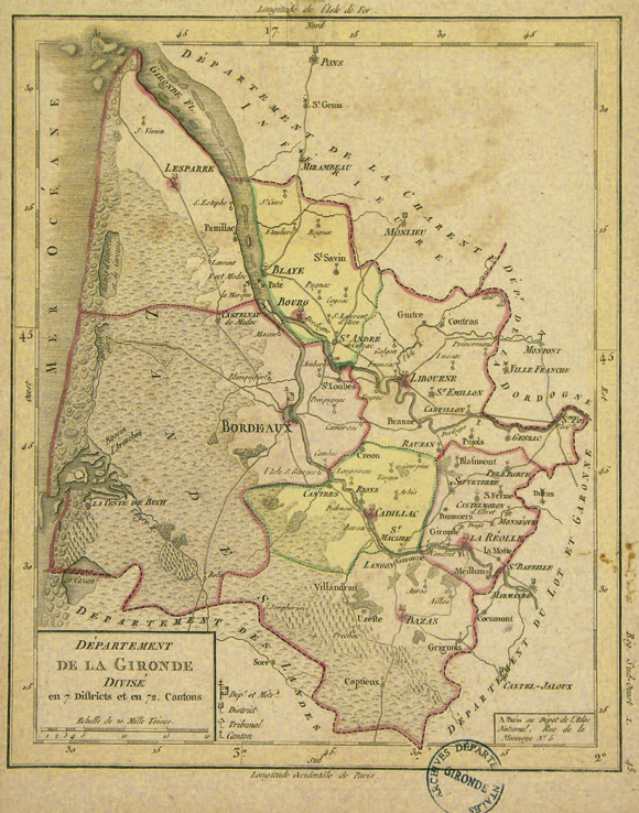 Carte de la gironde en 1790