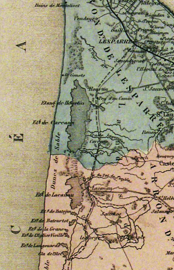 Carte de la Gironde 1883 lac hourtin et lacanau